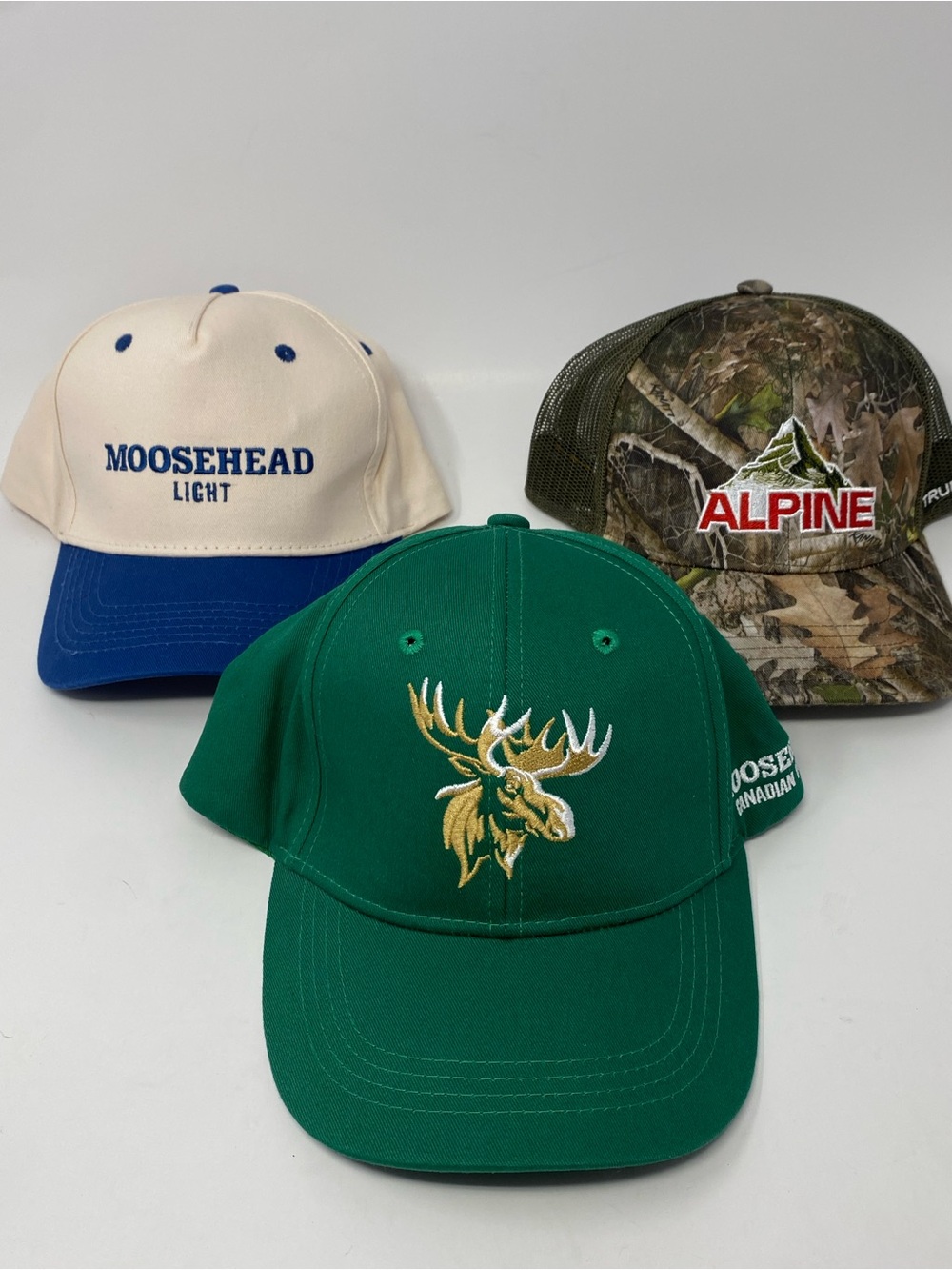 Moosehead Beer Snapback Hat lot of 3 Moosehead Lite Alpine Lager Camo
